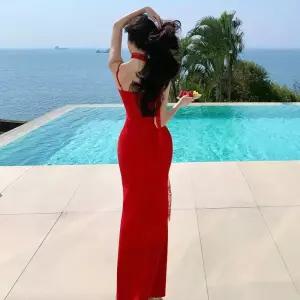 원피스 레드 롱스커트 나시 레이스 슬림핏 여자원피스 힙업 원템1