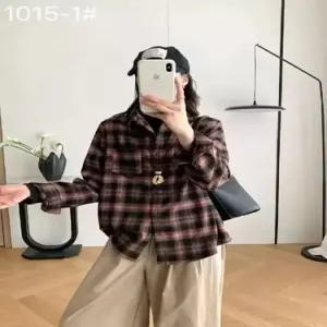 EAMT 여친 빈티지 블레이저 셔츠 싱글 체크 긴팔 터틀넥 보아 YJ1