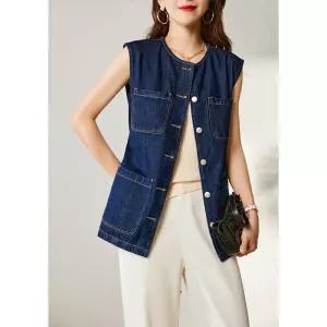 솔저스여친 데님 탑 코트 조끼 민소매 무드 봄가을 빅포켓 OPH3