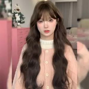 여자가발 풀커버 긴머리 실크 고온 앞머리 핫픽스 에그펌 통가발 심쿵희망