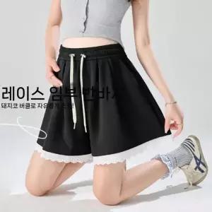 솜브레로스 여자 여름 바지 배기핏 팬츠 임부 하이웨스트 레이스 와이드 슬림 5부 DOS2