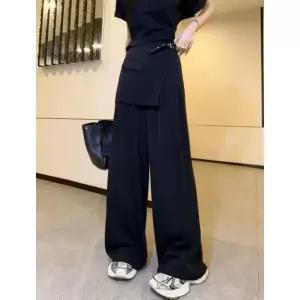 솜브레로스 여자 여름 바지 배기핏 팬츠 페이크 투피스 하이웨스트 슬림 와이드 캐주얼 DOS2