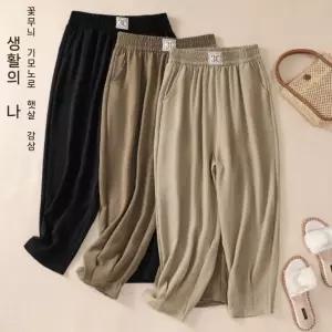 솜브레로스 여자 여름 바지 배기핏 팬츠 얇은 빅사이즈 밴딩 캐주얼 9부 DOS2