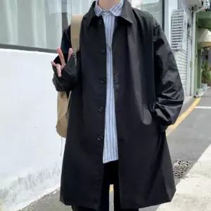 남자 대학생 간절기 맥 코트 트렌치 코디 블랙 롱