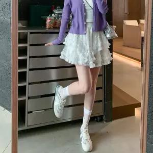 스커트 여성용 슬림핏 레이스 쉬폰 이중 춘추초단 A라인 귀요미 원픽1