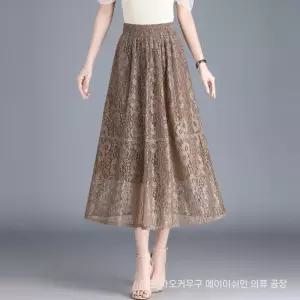 스커트 여성 쉬폰 아일릿 레이스 플리츠 초여름 밴딩 A라인 원픽1