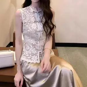 스커트 여자 레이스 쉬폰 나시 머메이드 톱 펀칭 자수 아우터 새틴 원픽1