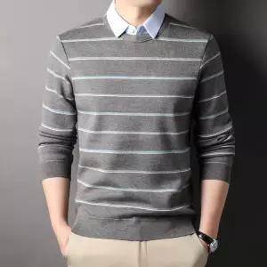 남성니트 얇은 페이크투피스 셔츠카라 스트라이프 스웨터 봄가을 칼라넥 니트 톱 심쿵돌직구