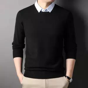 남성니트 얇은 페이크투피스 셔츠카라 순색 스웨터 봄가을 칼라넥 니트 심쿵돌직구