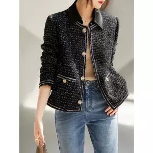 팔콘 여사친 여성용 하프 니트 스트랩 트위드 체인 코트 KKE1