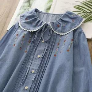여자청남방 리본 자수 가을진청셔츠 데님셔츠코디