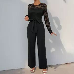 EAMT 여친 가을 지퍼 레이스 패치 스트링 점프슈트 솔리드 EUNG3