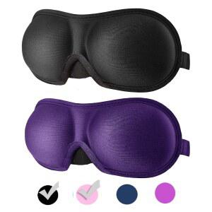 리벤트 3D 수면용 마스크, 세탁기 세탁 가능, 여성용 수면 블라인드 접이식 비행기(블랙+퍼플)