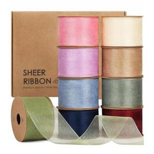 비탈리자트 1.5인치 x 45야드 오르간자 리본 파스텔 색상 9롤 5야드 선물 포장 공예용 크리스마스 트리 보우 결혼 초대장 화환 파티 장식 꽃다발 DIY 프로젝트