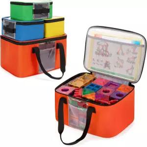 마그네틱 빌딩 타일용 렉스미카 4팩 장난감 보관 가방 다기능 정리 블록 타일 여행 케이스 블록용 상단이