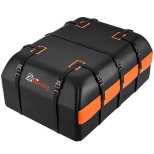 차량 루프탑 화물 캐리어 가방, 랙 유무에 관계없이 모든 차량을 위한 21세제곱피트 100% 방수 헤비 듀티 840D 루프백 - 미끄럼 방지 매트, 도어 후크 6개, 보관 추가 스트랩 2개, 수하물 잠금 장치