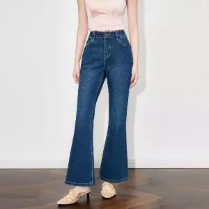 율랑팡 데님 오피스룩 가을 빈티지 여성용 부츠컷 청바지 하이웨이스트 와이드 헤지 HO3