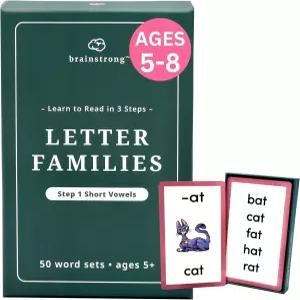 250개의 파닉스 단어 - 1단계 단모음 유치원/1학년 읽기 배우기 5-7세 브레인스트롱 레터 패밀리 프리미엄