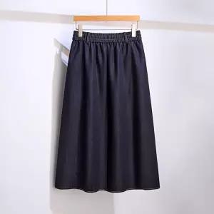 율랑팡 여친 치마 네이비 데님 가을 쉬폰 플리츠 우산 A라인 허리밴딩 HO3