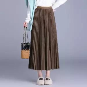 율랑팡 여친 스커트 롱 캐주얼 가을 쉬폰 무채색 플리츠 밴딩 HO3