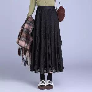 율랑팡 여친 치마 롱 가을 캐주얼 쉬폰 플리츠 슬림핏 HO3