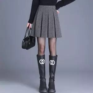 율랑팡 치마 여자 니트 가을 플리츠 A라인 쉬폰 HO3