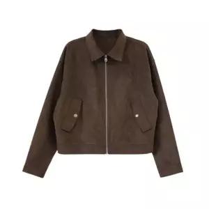 여성스웨이드브라운재킷 점퍼 무스탕 캐주얼 크롭 봄 가을 클래식 짧은 긴팔 두꺼운 자켓 여성