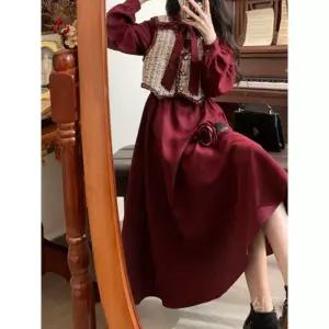 여성코듀로이원피스 크리스마스 하객룩 골덴 여성 가을 크리스마스파티룩 긴팔 스커트 캐주얼 겨울