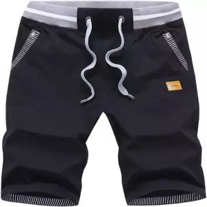 저스트선 남성 반바지 캐주얼 클래식 핏 코튼 여름 해변 반바지와 탄력 있는 허리 및 포켓