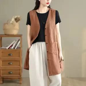 와칸다 하프 가을 캐주얼 여사친 여성 면마 베스트 브이넥 싱글 조끼 KKE3