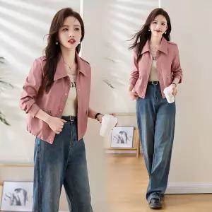 와칸다 여성용 인기 푸 봄가을 숏스타 코트 자켓 가죽 가죽무스탕 KKE3