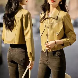 와칸다 여자 여친 가죽무스탕 코트 숏레더 PU가죽 라이더 재킷 KKE3