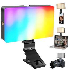 나이스비디 RGB 셀카 조명, 138개의 LED 비즈 휴대폰 360 풀 컬러 카메라 클립 및 콜드 슈, CRI95+ / 180분 충전식 비디오 조명 녹화 TikTok 메이크업