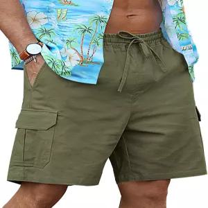 RQP 남성 린넨 카고 반바지 캐주얼 드로스트링 릴렉스 핏 남성용 여름 해변