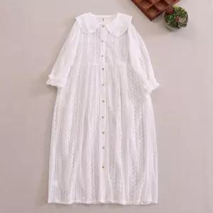 와칸다 스커트 원피스 롱 여성용 여친 가을 레이스 루즈핏 펀칭 자수 오버핏 KKE3