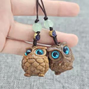 부모님 선물 행운 우드 부엉이 조각 자동차 키링 열쇠고리 가방 장식