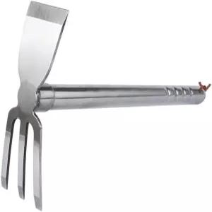 루반 스테인리스 스틸 가든 호리 갈퀴 핸드 툴 15인치 금속 3개의 프롱 경운기 듀얼 헤드 가드닝 잡초 제거