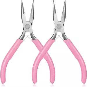 Qulkws 미니 니들 노즈 플라이어 세트 주얼리 제작용 2Pcs 핑크 체인 부드러운 턱과 와이어 굽힘 물체