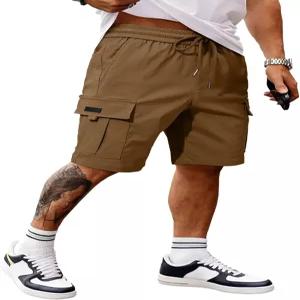 JMIERR 남성 캐주얼 스트레치 카고 반바지 클래식 드로스트링 탄력 허리 여름 작업 숏 멀티 포켓 포함
