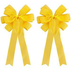 가을 추수감사절 트리 토퍼, 가정용 현관 장식, 부활절 발렌타인 및 파티 장식용 글리터 스트링이 있는 12x20인치 옐로우 크리스마스 보우 2팩 라지 버랩 화환