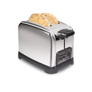 해밀턴 비치 레트로 토스터, 넓은 슬롯, 확실한 토스트 기술, 베이글 및 제상 설정, 작은 빵을 들어 올리는 자동 부스트, 2 슬라이스, 광택 스테인리스 스틸(22782)