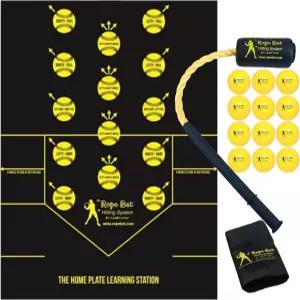로프 배트 - 12개의 소프트 트레이닝 볼과 홈 플레이트 학습 스테이션을 갖춘 오리지널 특허 스윙 트레이너