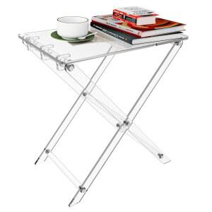 DigDozer 아크릴 접이식 TV 트레이 테이블 - 23인치 높이 테이블, 작은 공간을 위한 책상, 거실, 침대, 간편한 조립이 가능한 디너 1PCS 투명 직사각형