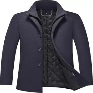 탈착식 이너 칼라 비즈니스 싱글 가슴 방풍 따뜻한 겨울 피코트가 있는 KUDMOL 남성 울 혼방 코트