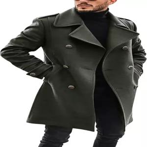 라이언올로지 남성용 노치 칼라 트렌치코트 더블 가슴 긴 겨울 완두콩 코트 윈드브레이커 비즈니스 울