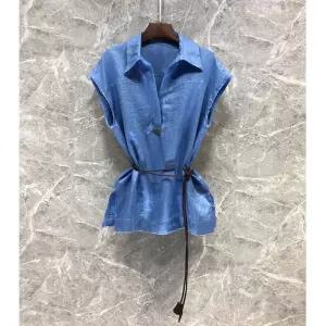 EAMT 여성용 가을 민소매 블라우스 럭셔리 터틀넥 린넨 셔츠 슬림핏 나시 EUNG3