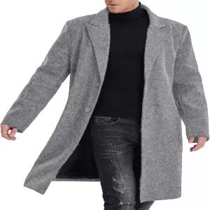 솜트론 남성 캐주얼 트렌치코트 미드 롱 싱글 가슴 슬림 핏 피코트 노치 라펠 겨울 비즈니스 오버코트