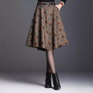 EAMT 스커트 모직 추동 우산 여자치마 모던 체크 A라인 YJ3