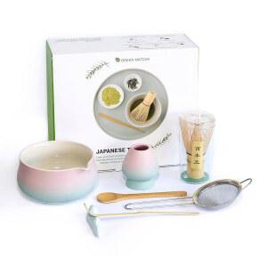 리토보 말차 거품기 세트 u2013 7개 일본 차 볼, 대나무 거품기, 스쿱, 홀더, 식용 체 전통 키트, 애호가를 위한 선물