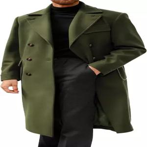 런카티 남성 트렌치코트 노치 라펠 더블 가슴 피코트 울 블렌드 캐주얼 롱 오버코트